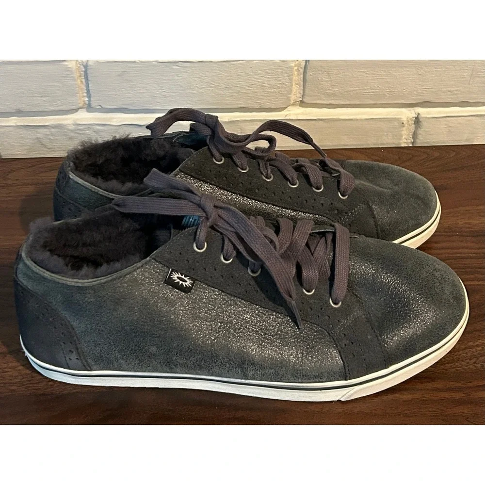 UGG Australia Men's Roxford Bomber Dark Gray Suede Fur Lined Sneakers‎ Size 11.5